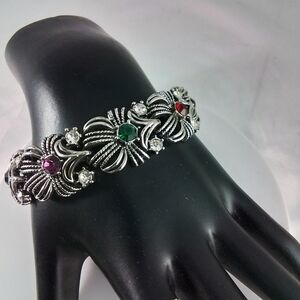 Vintage Unsigned Coro Multi Colored Rhinestones Link Bracelet